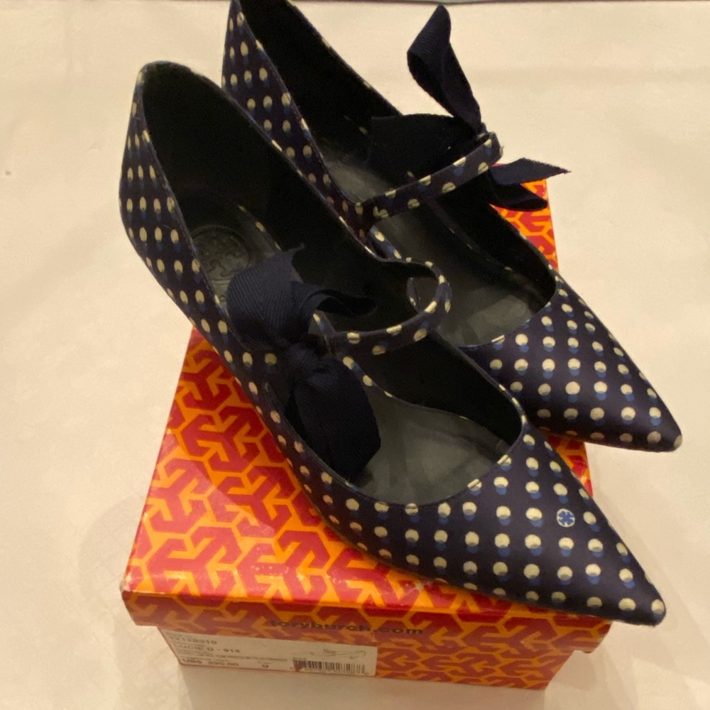 Tory Burch navy polka dot heels